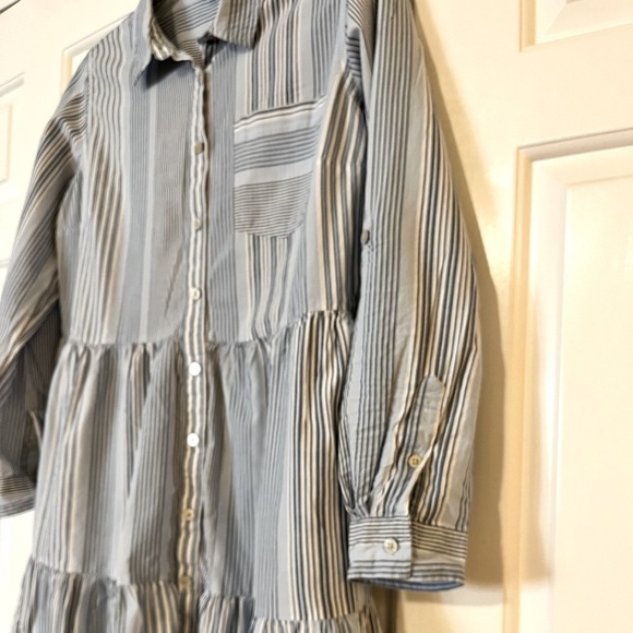 Time and Tru Mini Striped Blue White Long Sleeve Button-Down Shirt Dress. Med - Picture 12 of 14